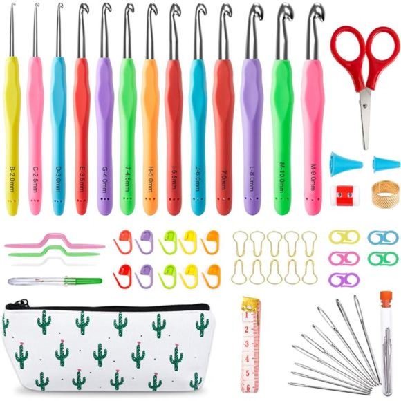 73 Pack Crochet Hooks Set, 13 PCS 2mm(B)-10mm(N) Ergonomic Soft Grip Crochet - Picture 1 of 7